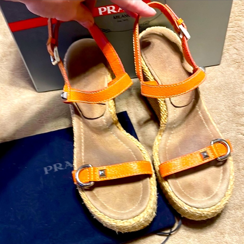 Authentic Prada leather sandals perfect for the spring and summer.
